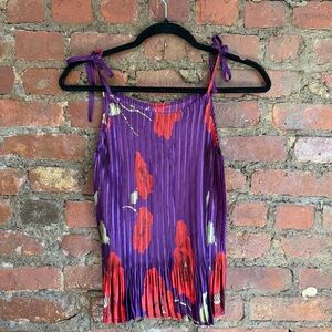 Vintage Purple and Red Floral Pleated Top